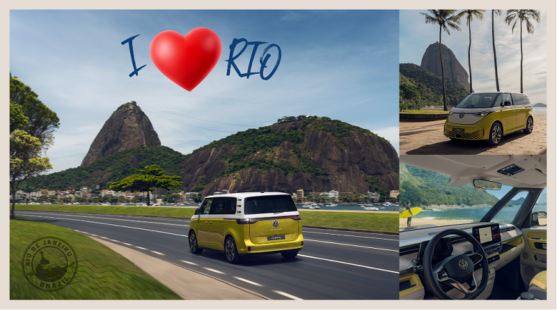 Kombi elétrica passeia pelo Rio. Modelo desembarcou no Brasil com o intuito de reforçar a estratégia de mobilidade sustentável da marca na AL