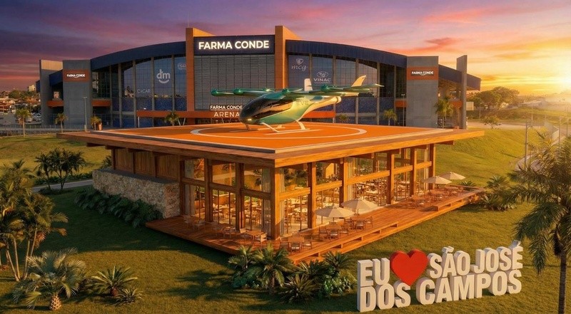 São José dos Campos projeta receber “aeroporto para carros voadores” na Farma Conde Arena Plano prevê atrair mais de R$ 250 milhões em investimentos e coloca a cidade na era dos eVTOLs e da mobilidade aérea sustentável São Paulo, março de 2026 - São José dos Campos dá mais um passo rumo ao futuro da mobilidade urbana. A Prefeitura autorizou oficialmente a realização de estudo técnico para implantação de um Vertiponto na área externa da Farma Conde Arena, dentro do projeto Aero Garden. A iniciativa poderá atrair investimentos superiores a R$ 250 milhões e posicionar o município na vanguarda da mobilidade aérea urbana no Brasil. O Vertiponto será uma estrutura destinada a operar como ponto de passagem para aeronaves elétricas de decolagem e pouso vertical, os chamados eVTOLs. Na Farma Conde Arena, a instalação deverá ficar em frente ao espaço multiuso, em um dos pontos mais tradicionais e turísticos da cidade, reforçando o caráter estratégico do projeto. A autorização, assinada pelo prefeito Anderson Farias, permite o desenvolvimento técnico e a elaboração do projeto para futura implantação da estrutura, que poderá ser a primeira do Brasil em uma arena privada desse porte. Essa é apenas uma das fases. A iniciativa também precisa da regulamentação da Agência Nacional de Aviação Civil (Anac). Projeto estruturado e sustentável O empreendimento integra um plano mais amplo de desenvolvimento urbano e inovação. O Projeto Aero Garden prevê a implantação, em uma gleba de 100 mil metros quadrados na Via Oeste, de um complexo que inclui inicialmente: • Um Vertiponto para operação de eVTOLs; • Uma usina fotovoltaica de 3 MW; • Um posto de abastecimento para ônibus, caminhões e veículos elétricos. A estruturação financeira do projeto prevê captação de até R$ 250 milhões junto a investidores institucionais, fortalecendo a base econômica do empreendimento. Usina de energia limpa Um dos pilares do projeto é a sustentabilidade. A usina fotovoltaica de 3 MW será implantada na área com 500 metros de frente para a Via Oeste e deverá abastecer tanto a Farma Conde Arena quanto o Aeroporto Internacional de São José dos Campos Professor Urbano Ernesto Stumpf, ampliando a matriz de energia limpa da cidade. Em uma segunda etapa, o projeto também estuda a implantação de novas atividades comerciais, como um mall nas proximidades da Arena e a construção de um residencial voltado ao público sênior, consolidando um conceito moderno de desenvolvimento urban o integrado. Conexão com a nova mobilidade aérea brasileira O projeto se alinha ao avanço da Eve Air Mobility, empresa ligada à Embraer, que está construindo o primeiro carro voador do Brasil em Taubaté. A implantação de um Vertiponto em São José dos Campos, reconhecida como polo nacional de tecnologia e aviação, reforça o protagonismo do Vale do Paraíba na nova era da mobilidade aérea. Também está prevista a implantação de um Vertiporto no Aeroporto Internacional SJK, ampliando a integração da cidade com essa nova infraestrutura. "Para que essas aeronaves possam operar de forma segura e eficiente, é necessário desenvolver e regulamentar as infraestruturas adequadas para pousos, decolagens e apoio no solo, embarque, desembarque e facilitação, são os chamados vertiportos", diz Carlos Junqueira, diretor do aeroporto. Manoel Conde Neto e Roberto Couto, representando o Grupo Farma Conde, durante apresentação do projeto ao prefeito Anderson Farias Lideranças celebram iniciativa O presidente da Farma Conde, Manoel Conde Neto, destacou a relevância do projeto. “É uma alegria imensa para a Farma Conde Arena poder receber um projeto dessa magnitude. Estamos falando de inovação, sustentabilidade e futuro. Participar desse momento histórico para São José dos Campos é motivo de orgulho para o nosso grupo”. Renato Helena, um dos idealizadores do Aero Garden, ressaltou a escolha estratégica da área. “A Via Oeste é um eixo de interligação entre São José e Jacareí, com grande potencial logístico e urbano. O Aero Garden nasce em um ponto absolutamente estratégico”. O secretário de Urbanismo e Sustentabilidade, Marcelo Manara, enfatizou o compromisso ambiental do empreendimento. “Estamos falando de um projeto com premissas ambientais claras e integração energética limpa”. Já o secretário de Inovação e Desenvolvimento Econ ômico, Mario Muniz, reforçou o impacto no posicionamento da cidade. “São José dos Campos tem DNA de inovação. Projetos como esse reforçam nossa vocação e ampliam nossa competitividade”. O prefeito Anderson Farias destacou o alinhamento da iniciativa com a visão de futuro do município. “São José é referência nacional em tecnologia e aviação. Autorizar o estudo desse projeto significa preparar a cidade para uma nova realidade de mobilidade aérea e desenvolvimento sustentável”. eVTOl poderá estacionar em área na Farma Conde Arena ESG como base do projeto Todo o empreendimento foi estruturado com base em certificações e diretrizes ESG, integrando sustentabilidade ambiental, responsabilidade social e governança. A fundadora da Farma Conde, Claudia Conde, reforçou o compromisso do grupo. “A sustentabilidade sempre foi um pilar do Grupo Farma Conde. Participar de um projeto que nasce com essa visão nos enche de orgulho”. Caso seja confirmado após os estudos técnicos, o Vertiponto na Farma Conde Arena poderá se tornar o primeiro do Brasil em uma estrutura privada desse porte, consolidando São José dos Campos como protagonista nacional na mobilidade aérea urbana, na geração de energia limpa e no desenvolvimento urbano inteligente.